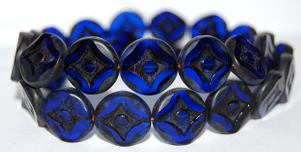 Table Cut Round Beads With Star, Transparent Blue Travertin (30060 86800), Glass, Czech Republic