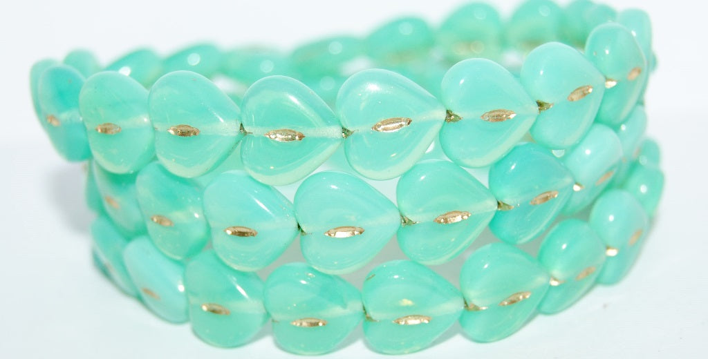 Heart Pressed Glass Beads, Opal Aqua 54202 (61100 54202), Glass, Czech Republic