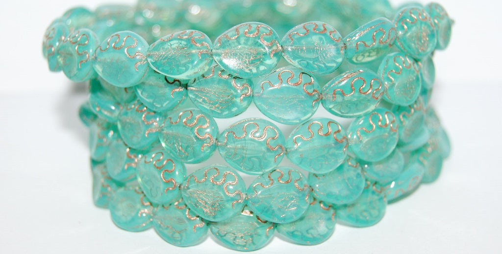 Tear Oval Pressed Glass Beads, Opal Aqua 54200 (61100 54200), Glass, Czech Republic