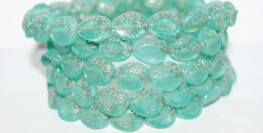 Tear Oval Pressed Glass Beads, Opal Aqua 54200 (61100 54200), Glass, Czech Republic
