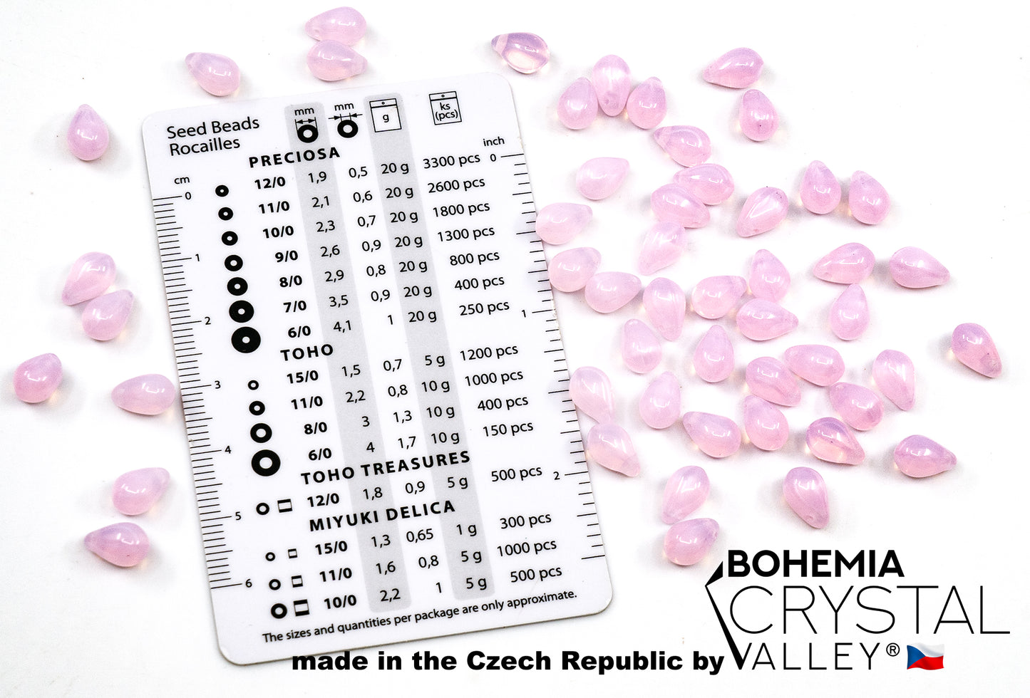 Teardrop Czech Glass Beads, Opal Gentle Pink