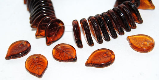 Leaf Pressed Glass Beads, Transparent Orange (10060), Glass, Czech Republic
