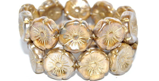 Hawaii Flower Pressed Glass Beads, White 43 54202 (2010 43 54202), Glass, Czech Republic