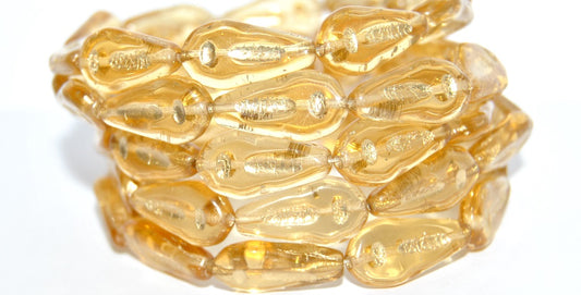 Flat Teardrop Pressed Glass Beads With Line, Transparent Orange 54202 (10040 54202), Glass, Czech Republic