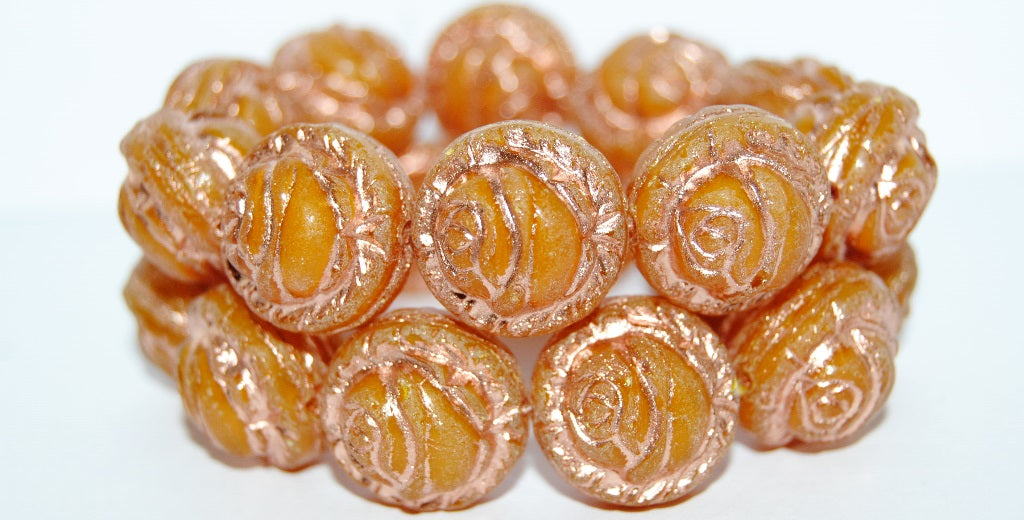 Round With Rose Flower Pressed Glass Beads, (81220 54200), Glass, Czech Republic