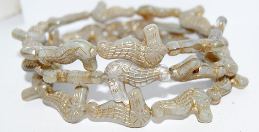 Seahorse Pressed Glass Beads, Mixed Colors Gray 54202 (Mix Gray 54202), Glass, Czech Republic