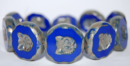 Table Cut Round Beads With Cat, Rich Blue 43400 (33060 43400), Glass, Czech Republic