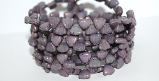 Scallop Seashell Pressed Glass Beads, White Purple (2010 15726), Glass, Czech Republic
