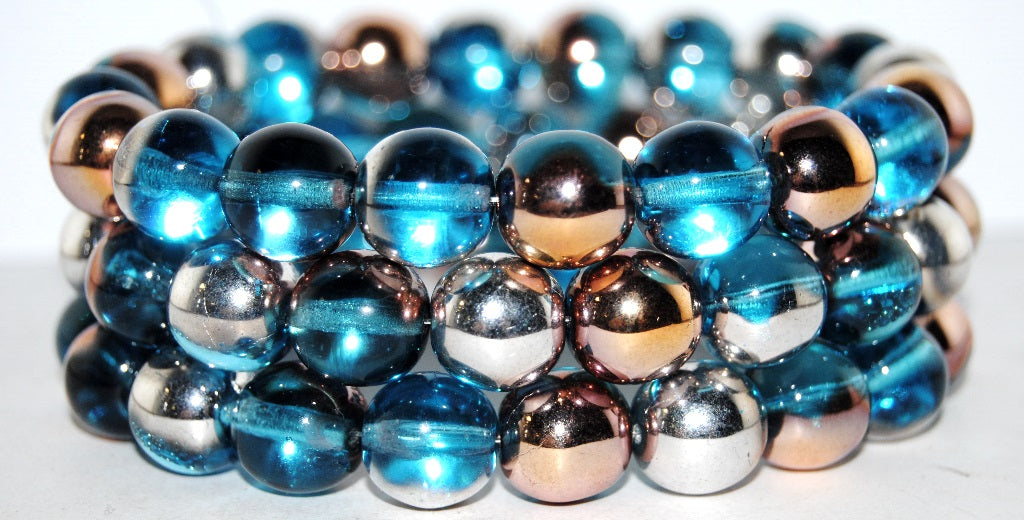 Round Pressed Glass Beads Druck, Mix60020 Crystal Silver Half Coating 27101 (Mix60020 27001 27101), Glass, Czech Republic