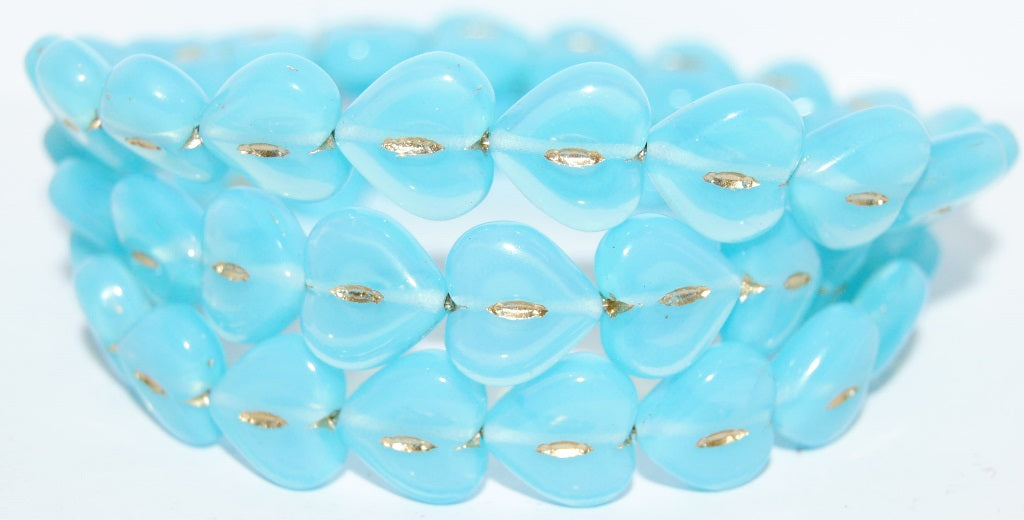 Heart Pressed Glass Beads, Opal Aqua 54202 (61000 54202), Glass, Czech Republic