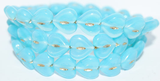 Heart Pressed Glass Beads, Opal Aqua 54202 (61000 54202), Glass, Czech Republic
