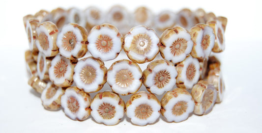 Table Cut Round Beads Hawaii Flowers, (7224 43400), Glass, Czech Republic