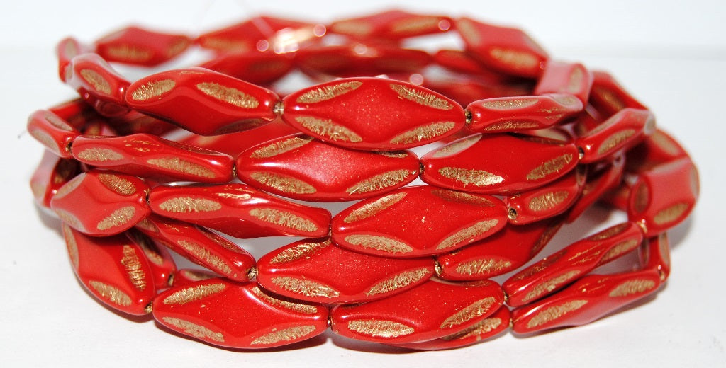 Faceted Oval With Star Pressed Glass Beads, Red 54202 (93190 54202), Glass, Czech Republic