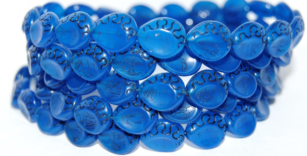 Tear Oval Pressed Glass Beads, Blue 23202 (62010 23202), Glass, Czech Republic
