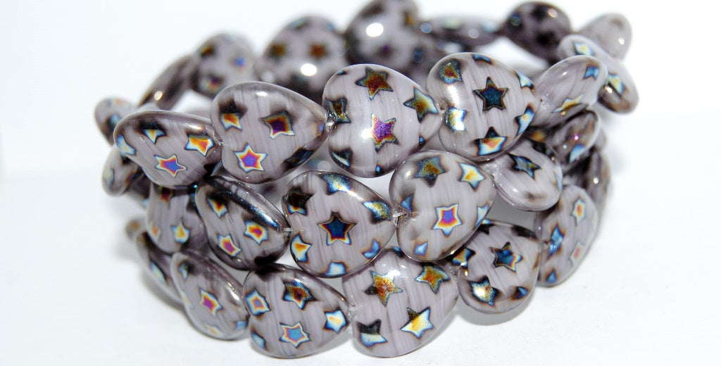 Heart Pressed Glass Beads, (26016 Star Rainbow 2Xside), Glass, Czech Republic