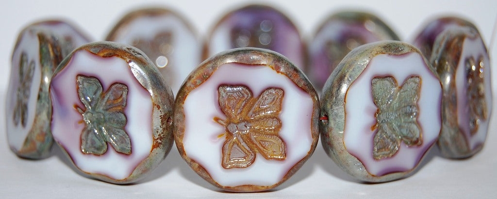 Table Cut Round Beads With Butterfly, (7224 43400), Glass, Czech Republic