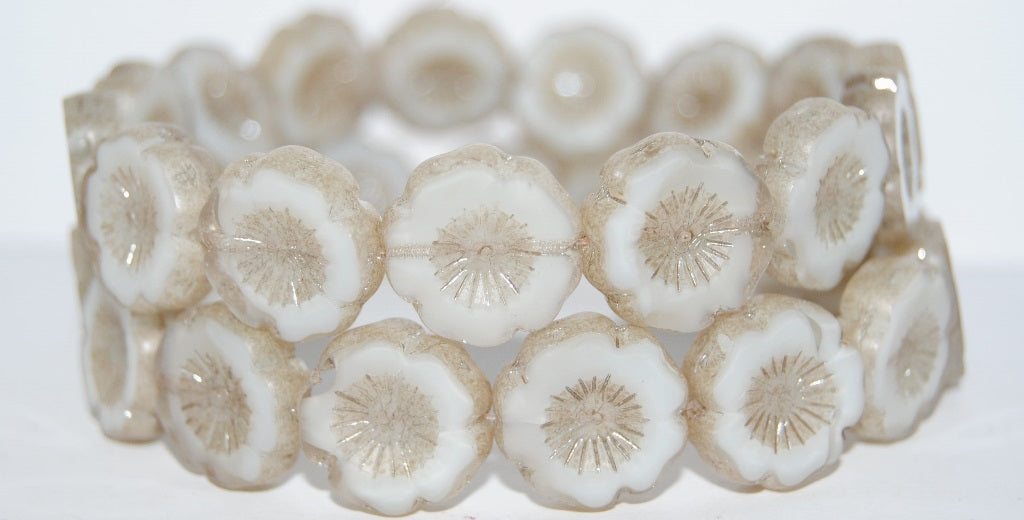 Table Cut Round Beads Hawaii Flowers, Sssss Luster Brown Full Coated (Sssss 14413), Glass, Czech Republic