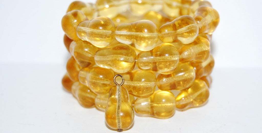 Pear Fruit Pressed Glass Beads, 10020 (10020), Glass, Czech Republic