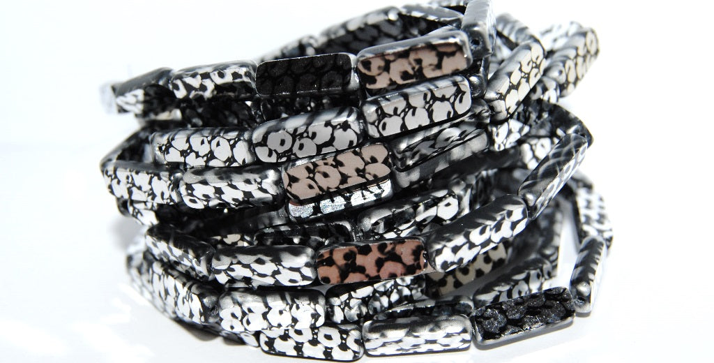 Table Cut Rectangle Beads, Black Batika Silver (23980 Batika Silver), Glass, Czech Republic