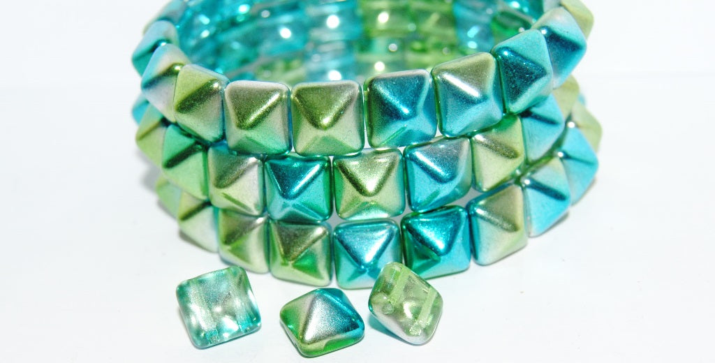 Pressed Glass Beads 2-Hole Square Pyramid, Crystal 48110 (30 48110), Glass, Czech Republic