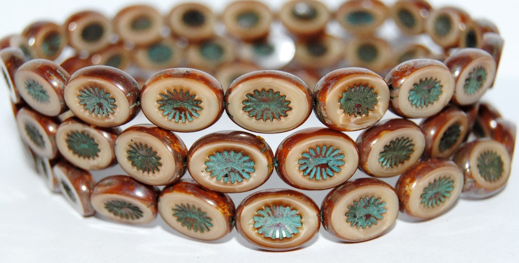 Table Cut Oval Beads Kiwi, (14010 43600 46460), Glass, Czech Republic