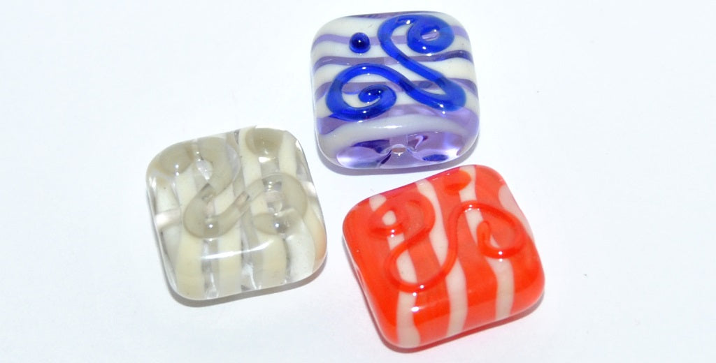 Czech Glass Hand Made Square Lampwork Beads, (Ii), Glass, Czech Republic