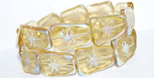 Table Cut Rectangle Beads With Dragonfly, Transparent Yellow Ab (80100 Ab), Glass, Czech Republic
