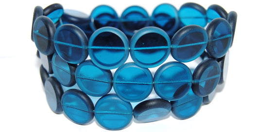 Table Cut Round Beads With Round, Transparent Aqua Matte (60080 M), Glass, Czech Republic