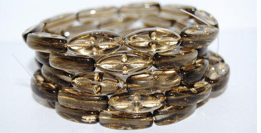 Boat Oval Pressed Glass Beads With Decor, (40030 54202), Glass, Czech Republic