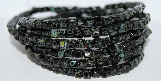 Cube Pressed Glass Beads, Black Travertin (23980 86800), Glass, Czech Republic