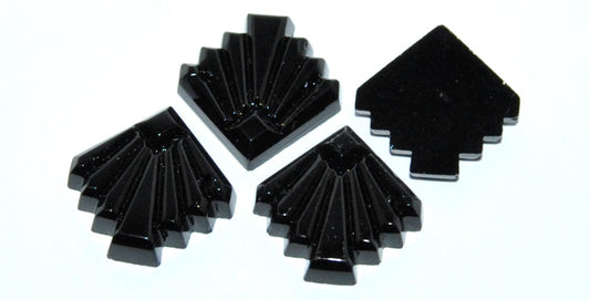 Cabochons Fan Faceted Flat Back Sew-On With 2 Holes, (Jet), Glass, Czech Republic