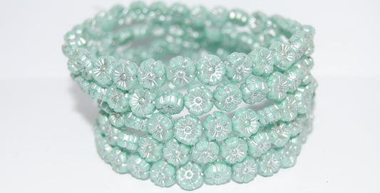 Hawaii Flower Pressed Glass Beads, Opaque Green 54201 (54010 54201), Glass, Czech Republic