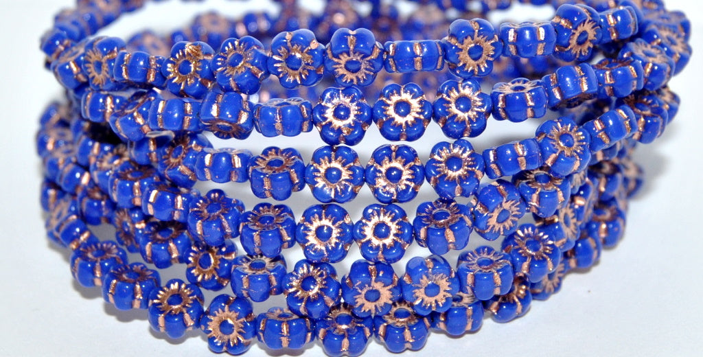 Hawaii Flower Pressed Glass Beads, Rich Blue 54200 (33060 54200), Glass, Czech Republic