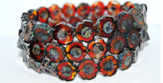 Table Cut Round Beads Hawaii Flowers, 9008002 Travertin (9008002 86800), Glass, Czech Republic