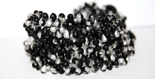 Pear Drop Pressed Glass Beads, Black 27001M (23980 27001M), Glass, Czech Republic