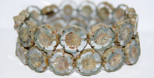 Table Cut Round Beads Hawaii Flowers, (30011 43400), Glass, Czech Republic