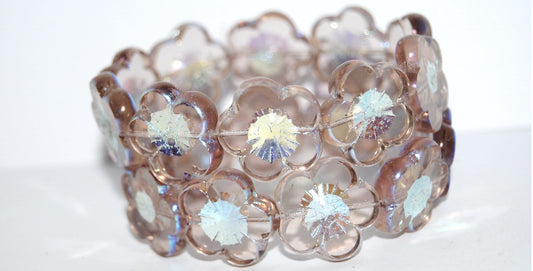 Table Cut Flower Beads Hibiscus, 21 Transparent Light Amethyst Ab2X (21 20020 Ab2X), Glass, Czech Republic