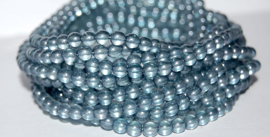 Round Pressed Glass Beads Druck, Crystal Luster Blue Full Coated (30 14464), Glass, Czech Republic