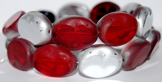 Table Cut Oval Beads, Mixed Colors Ruby Crystal Silver Half Coating (Mix Ruby 27001), Glass, Czech Republic