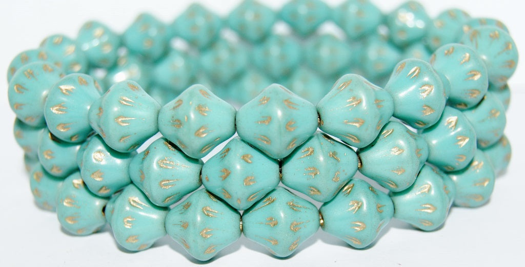 Lantern Pressed Glass Beads, Turquoise 54202 (63130 54202), Glass, Czech Republic