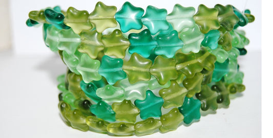 5-Point Star Pressed Glass Beads, Green Mixed Colors Matte (Green Mix M), Glass, Czech Republic