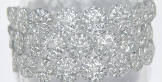 Round Flower Edelweiss Pressed Glass Beads, Crystal 54201 (30 54201), Glass, Czech Republic