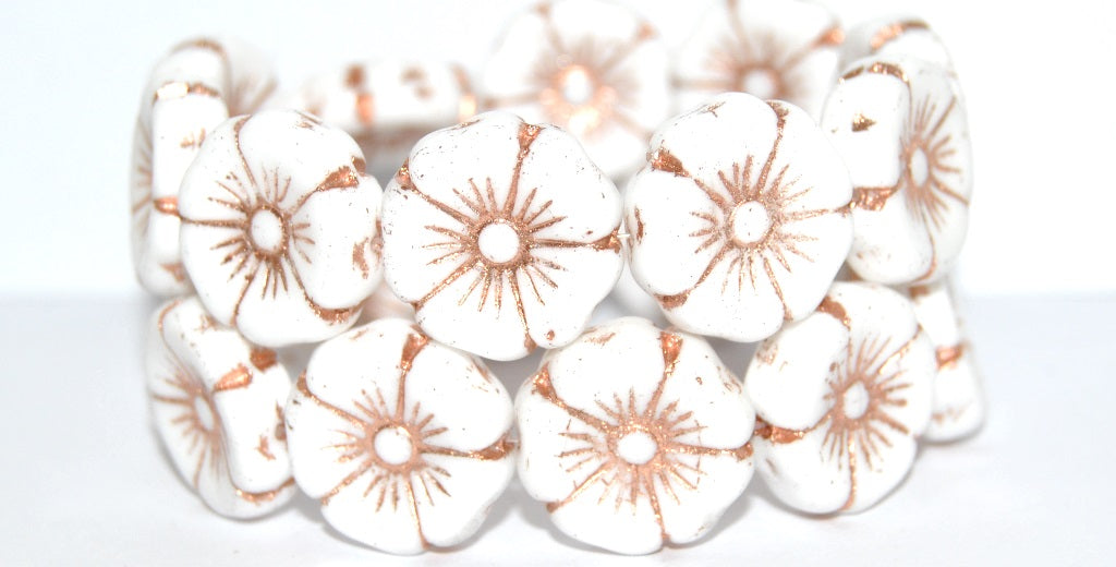 Hawaii Flower Pressed Glass Beads, White 54200 (2010 54200), Glass, Czech Republic