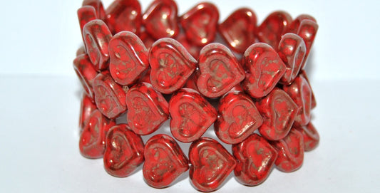 Heart With Heart Pressed Glass Beads, Red Terracotta Copper (93190 15435), Glass, Czech Republic