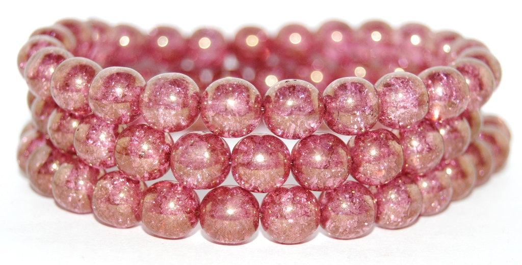 Round Pressed Glass Beads Druck, Luster Red Full Coated Crack (14495 Crack), Glass, Czech Republic