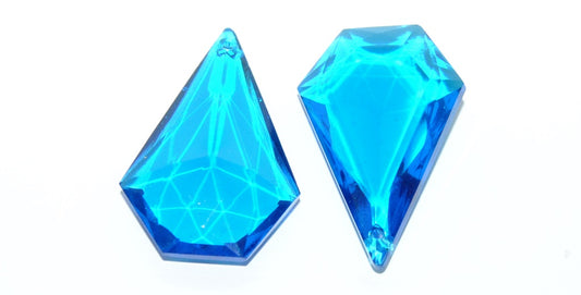 Cabochons Teardrop Diamond Faceted Flat Back Pendant With Hole, (Dark Aquamarine), Glass, Czech Republic