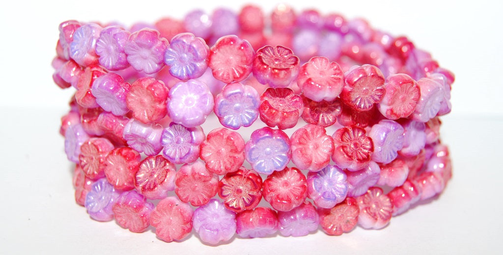 Hawaii Flower Pressed Glass Beads, Chalk White 48120 (3000 48120), Glass, Czech Republic