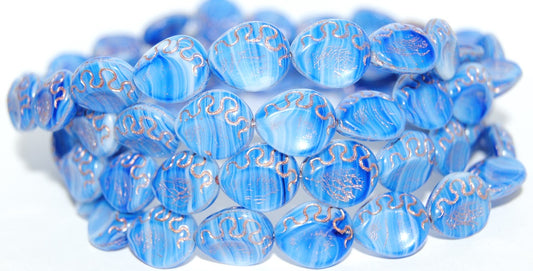 Tear Oval Pressed Glass Beads, Opaque White Blue Striped 54200 (35000 54200), Glass, Czech Republic