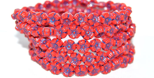 Hawaii Flower Pressed Glass Beads, Red 43812 (93190 43812), Glass, Czech Republic
