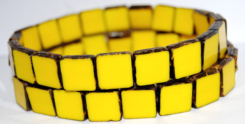 Table Cut Square Beads, 1313 Yellow Travertin (1313 83120 86800), Glass, Czech Republic